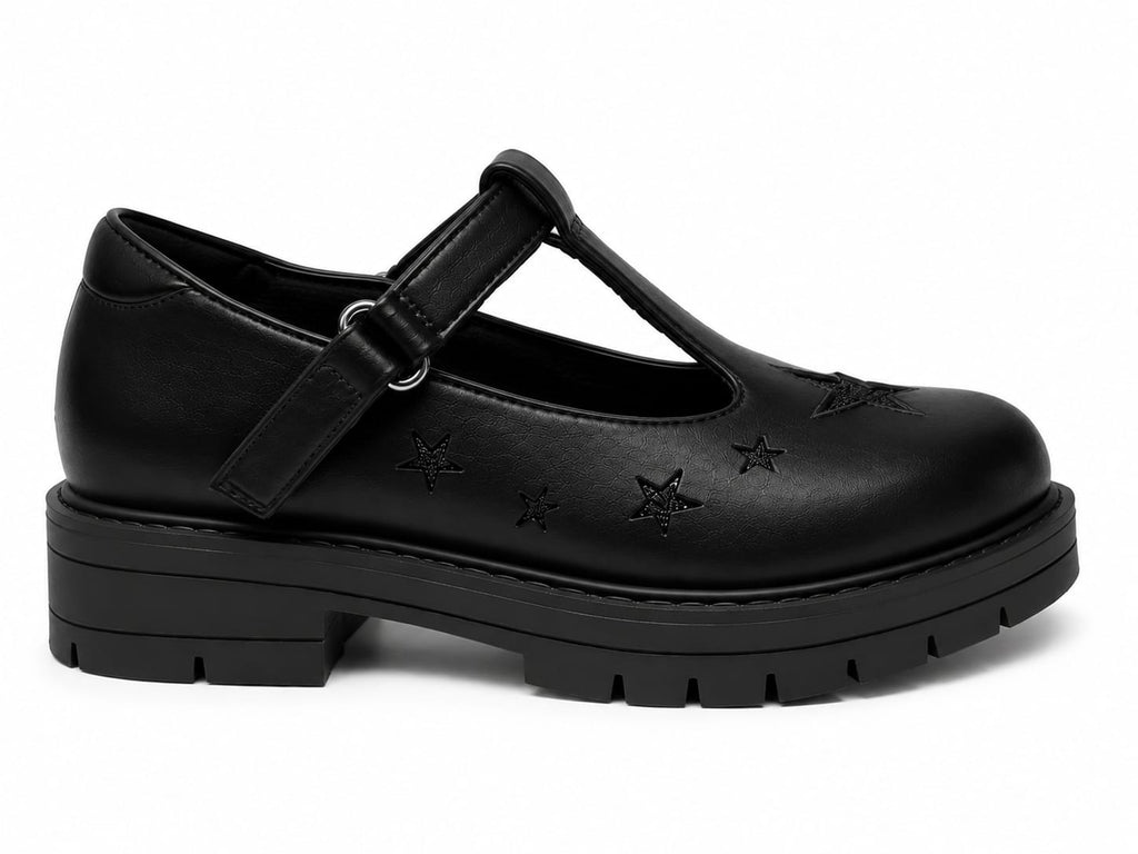 Girls' Chunky Star-Embossed Mary Jane School Shoes – T-Strap