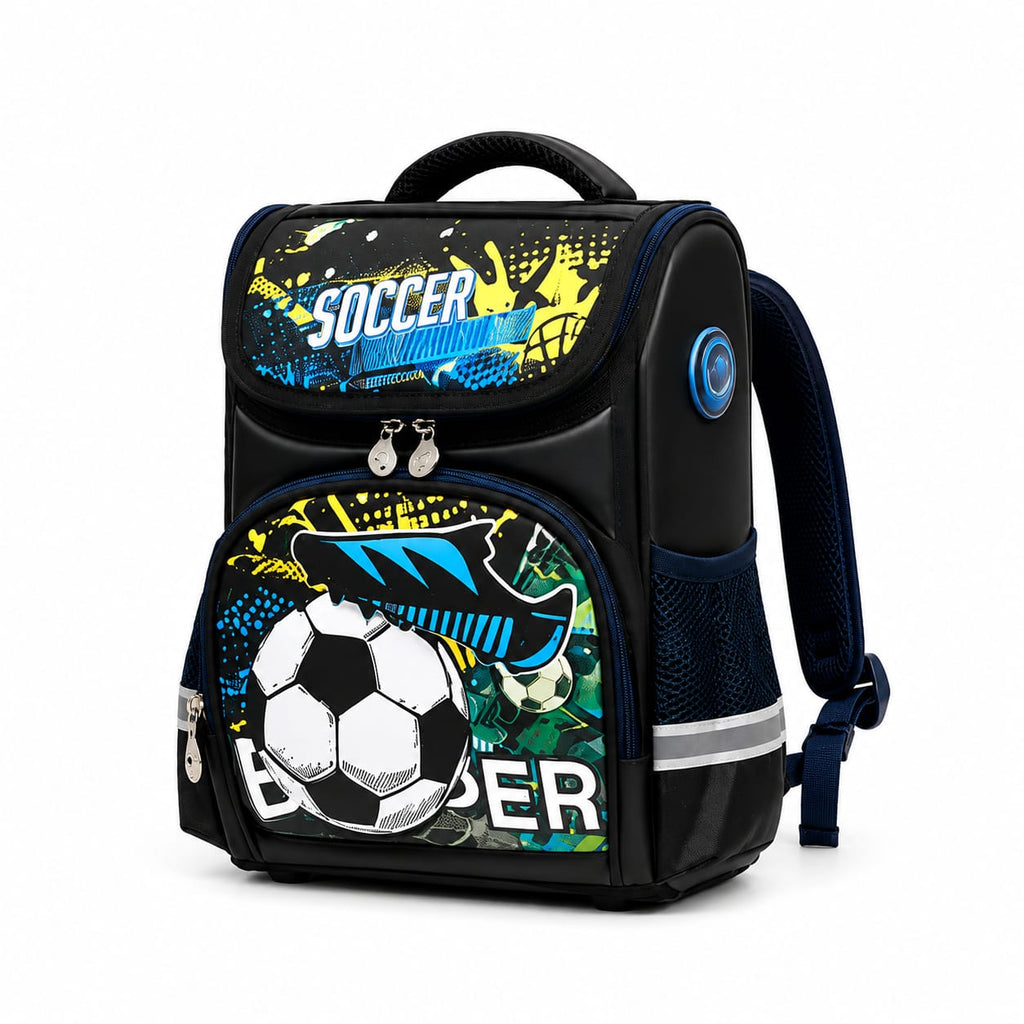 Boys' 3D Soccer Hard Shell School Backpack – Black & Blue