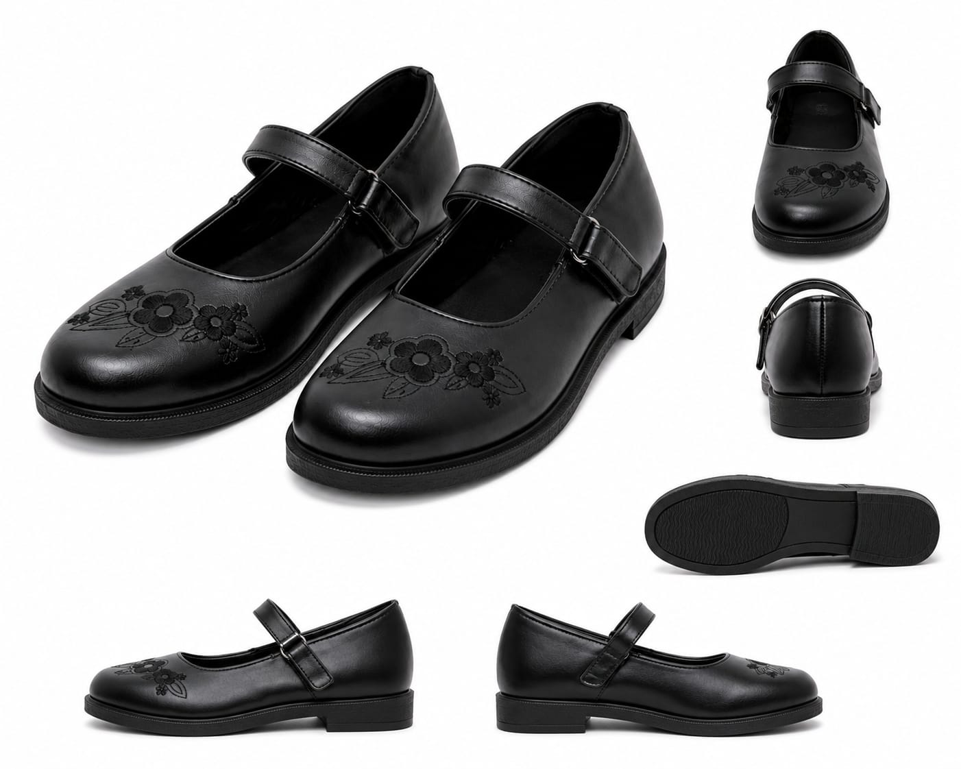 Easy USA Girls' Floral Embroidered Mary Jane School & Dress Shoes – Black