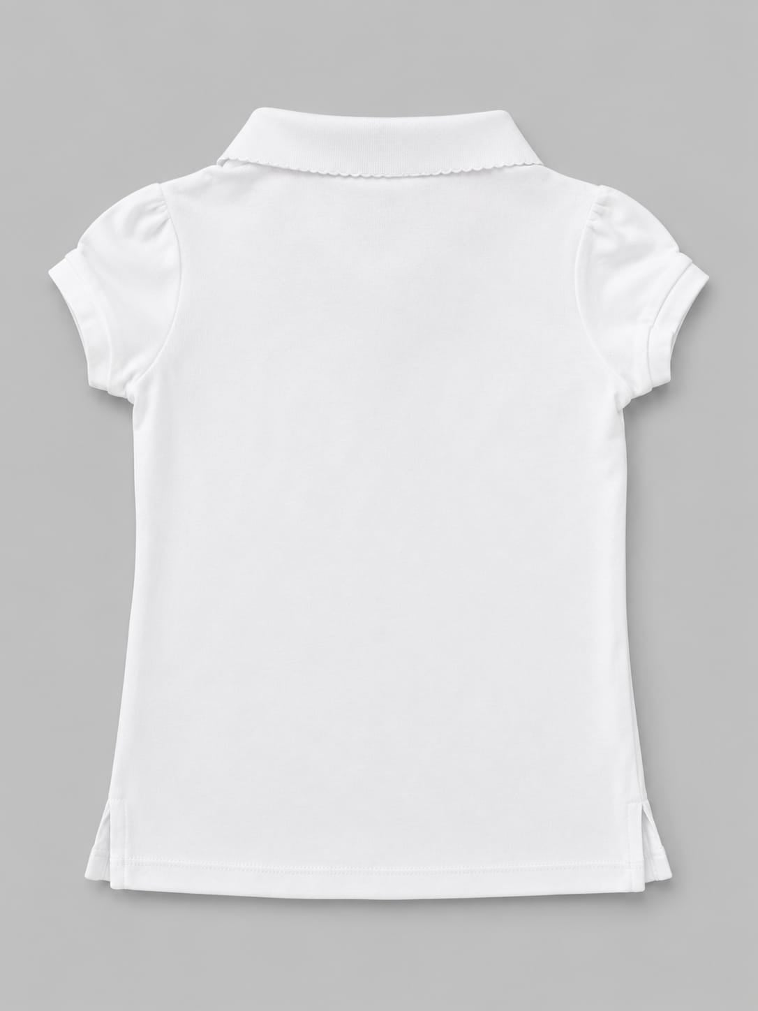 Nautica Girls' Short-Sleeve School Uniform Polo Shirt – White with Pink Trim