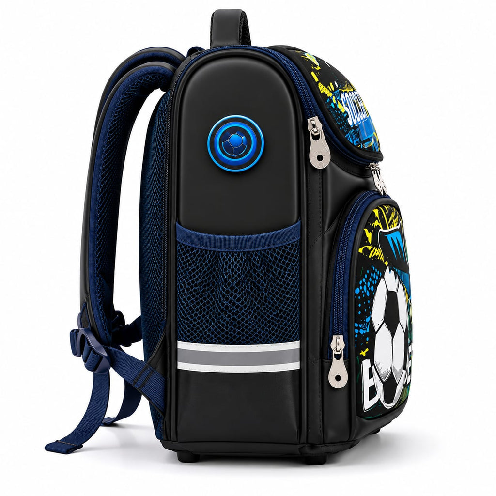 Boys' 3D Soccer Hard Shell School Backpack – Black & Blue