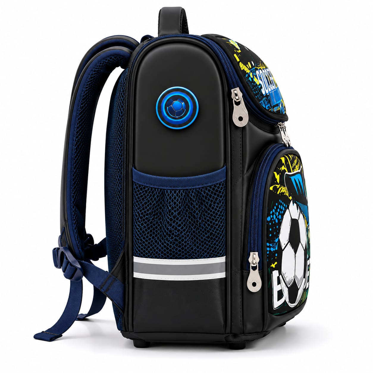 Boys' 3D Soccer Hard Shell School Backpack – Black & Blue