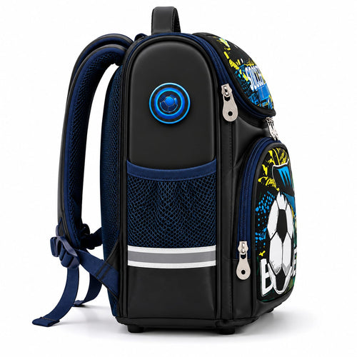 Boys' 3D Soccer Hard Shell School Backpack – Black & Blue