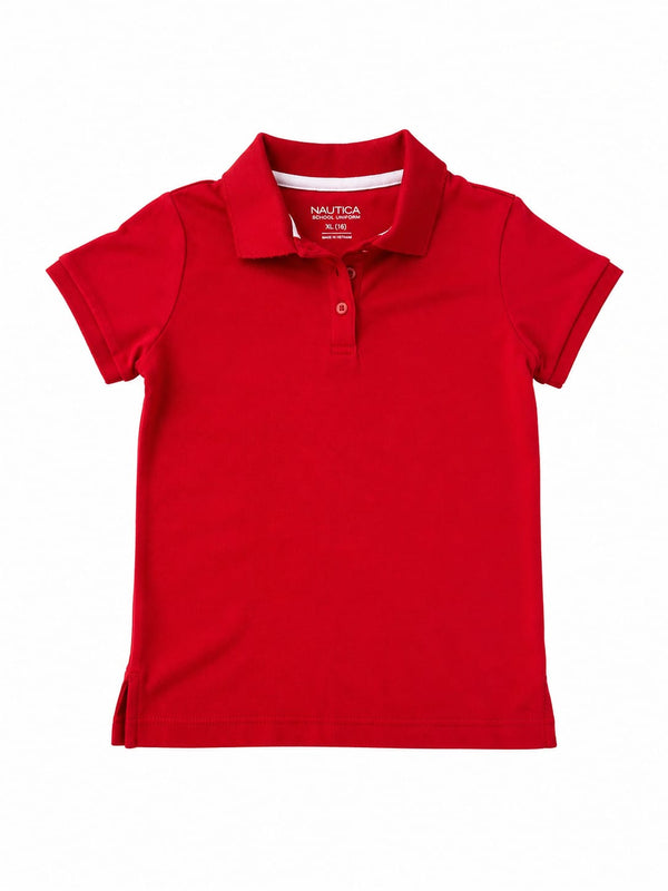 Nautica Girls' Short-Sleeve School Uniform Polo Shirt – Red