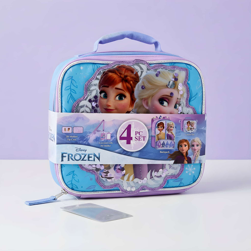 Disney Frozen Girls' 4-Piece School Backpack Set – Elsa & Anna Lavender & Ice Blue