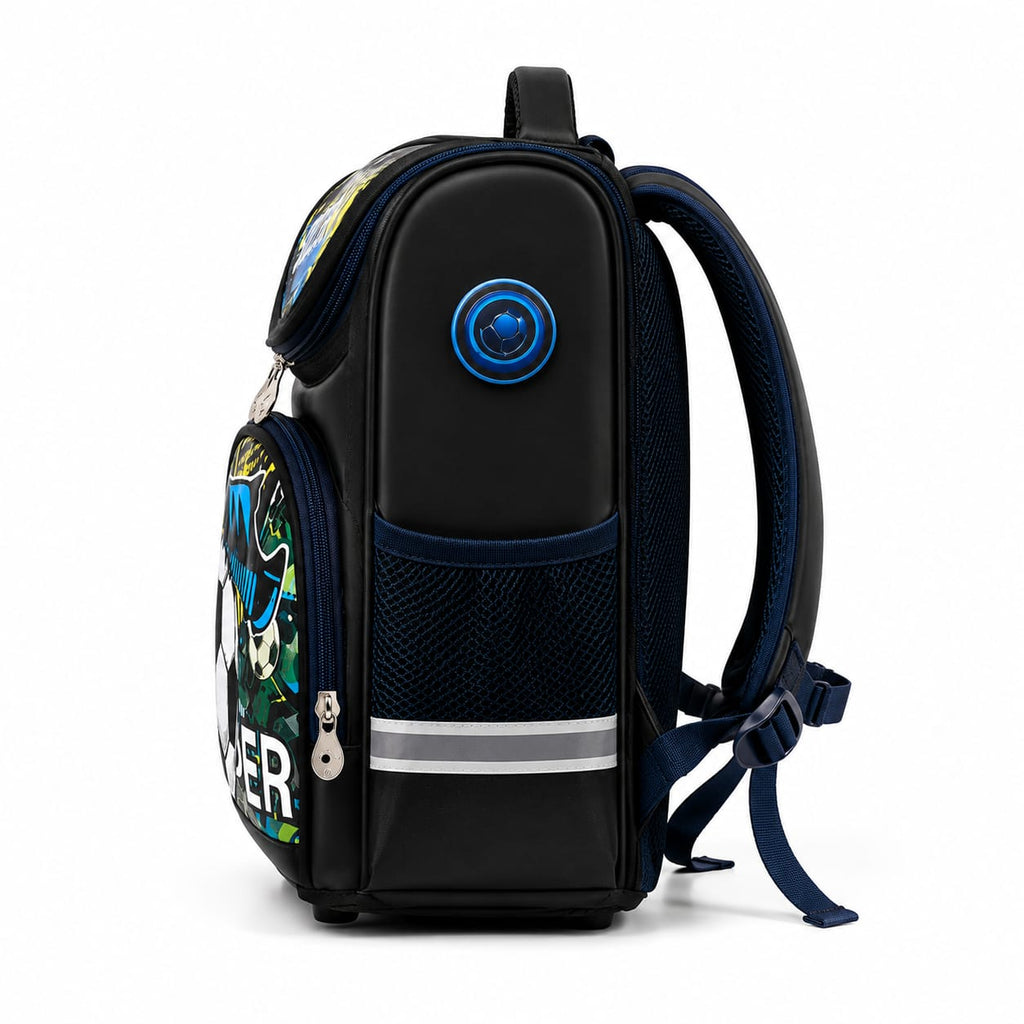 Boys' 3D Soccer Hard Shell School Backpack – Black & Blue