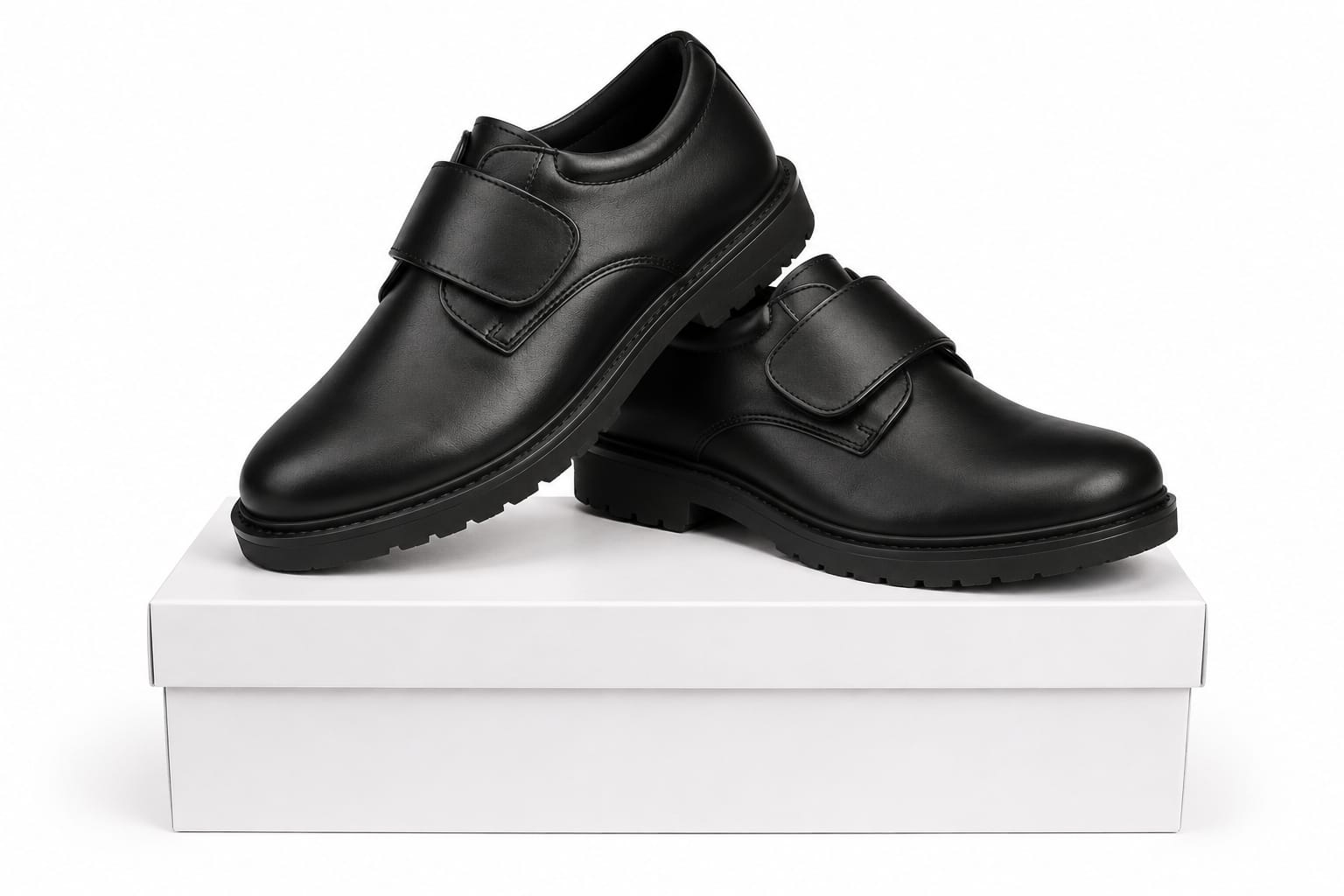 Boys' Classic Black Uniform Oxford Shoes – Easy Hook-and-Loop Strap