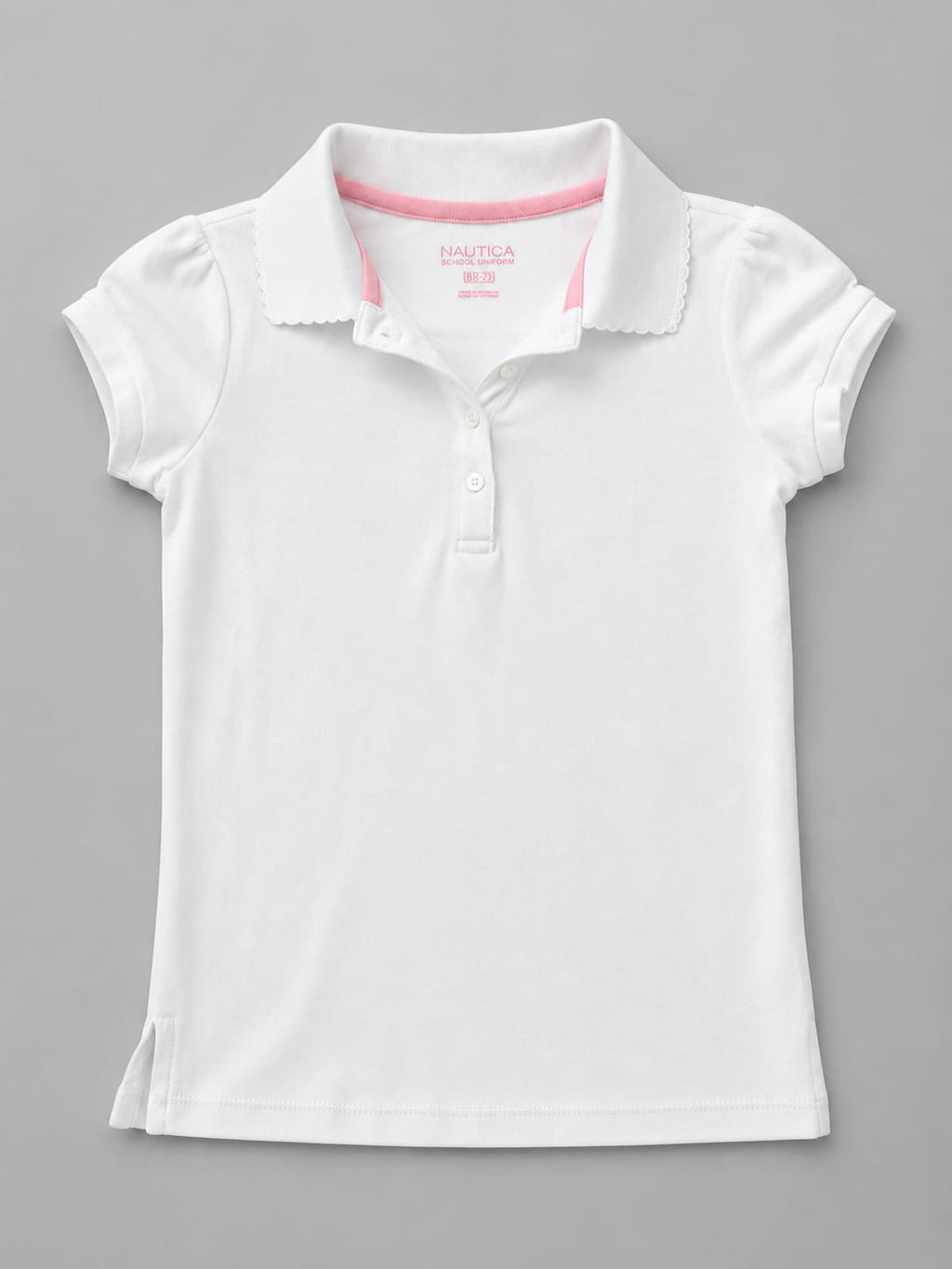 Nautica Girls' Short-Sleeve School Uniform Polo Shirt – White with Pink Trim