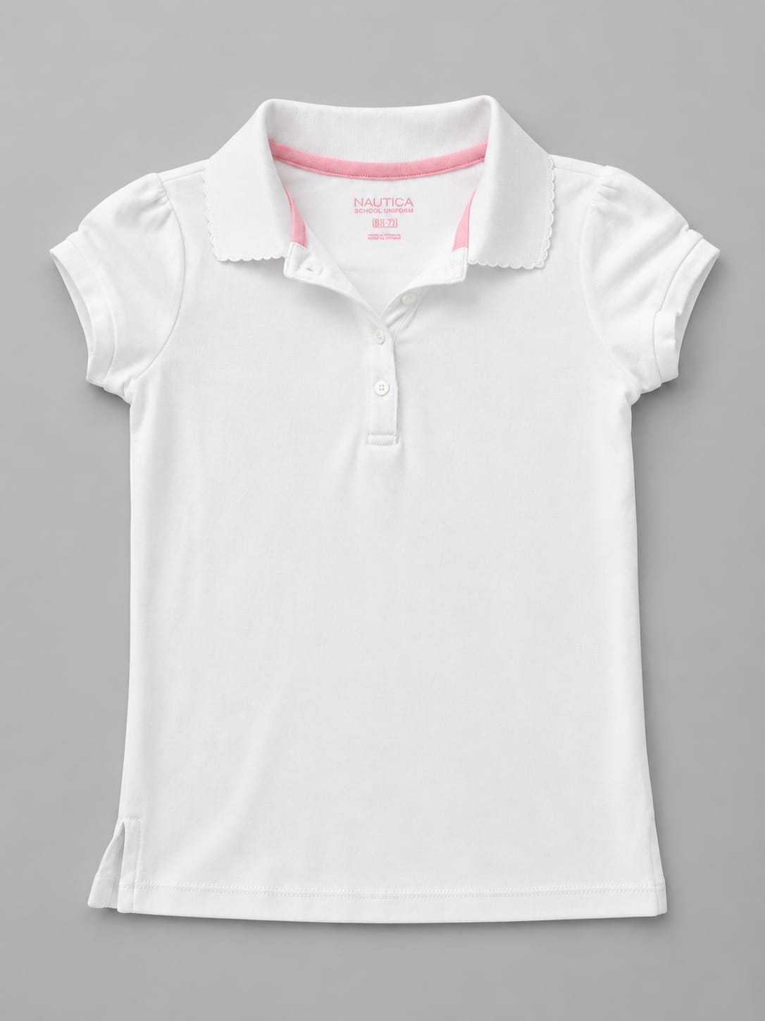 Nautica Girls' Short-Sleeve School Uniform Polo Shirt – White with Pink Trim