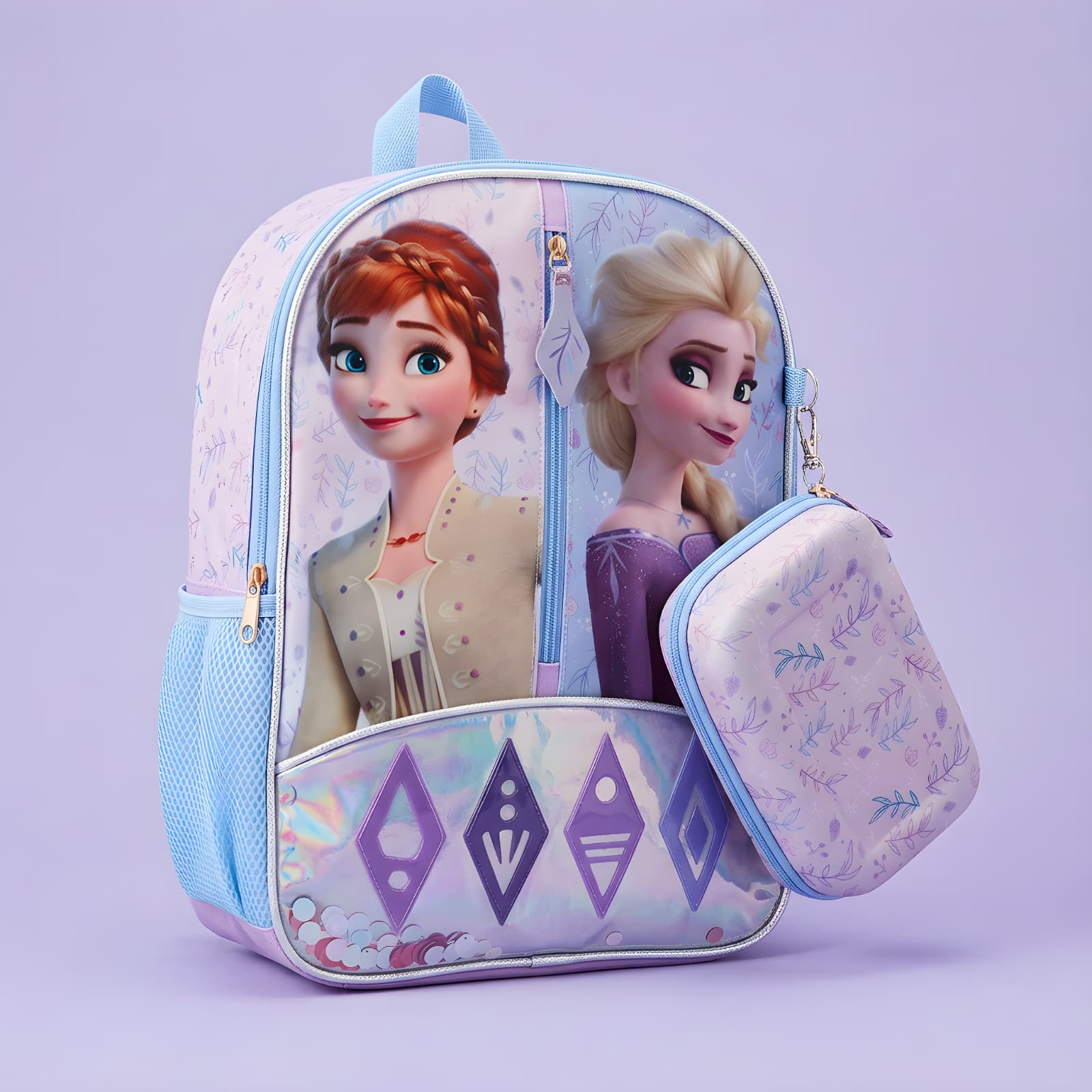 Disney Frozen Girls' 4-Piece School Backpack Set – Elsa & Anna Lavender & Ice Blue