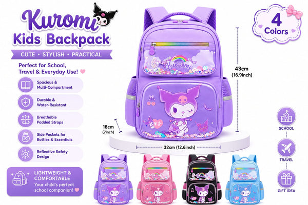 Kids' Kuromi Multi-Compartment Water-Resistant School Backpack – 4 Colors