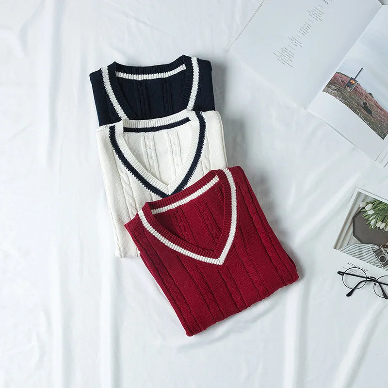 School Uniform Sweater For Women And Men College British Japanese JK V-Neck Girls Boys Vest Cotton Outerwear Knitting Waistcoat