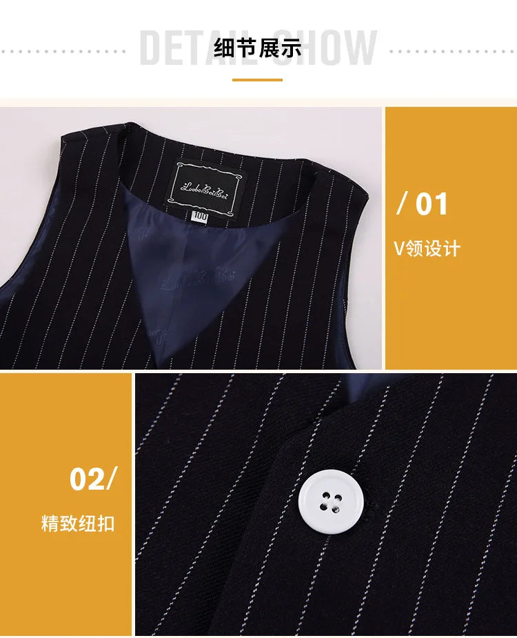 Boys Vest School Uniform Suits Girls Striped Waistcoat Pant Skirt Outfits Child Student Costumes Kids Chorus Team Clothes Sets