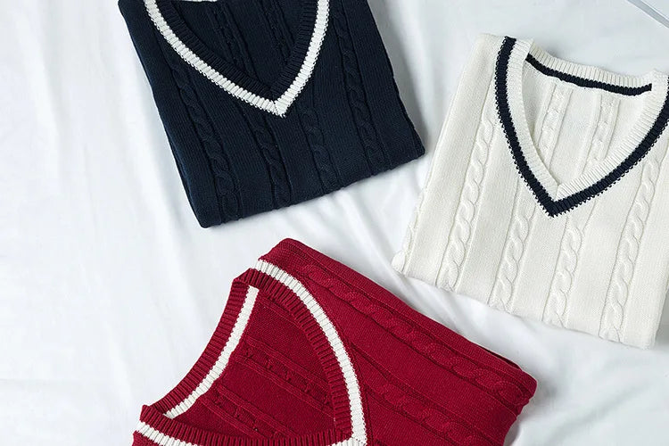 School Uniform Sweater For Women And Men College British Japanese JK V-Neck Girls Boys Vest Cotton Outerwear Knitting Waistcoat