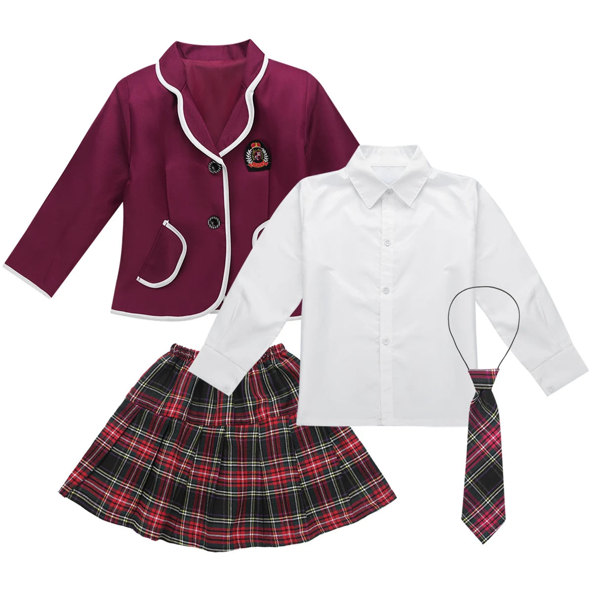 Kids Teens Japanese School Uniform Cosplay Student Costume Girls British Style School Uniform Coat with Shirt Tie Mini Skirt Set
