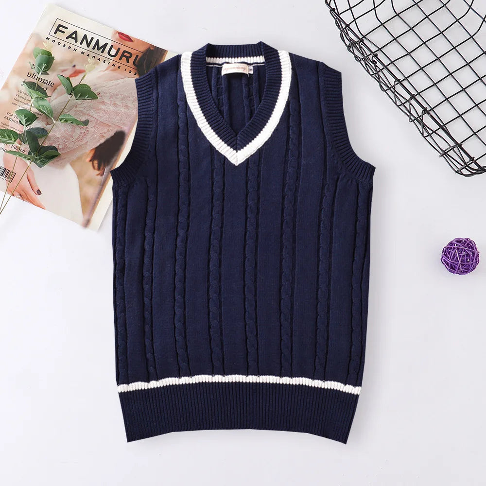 School Uniform Sweater For Women And Men College British Japanese JK V-Neck Girls Boys Vest Cotton Outerwear Knitting Waistcoat