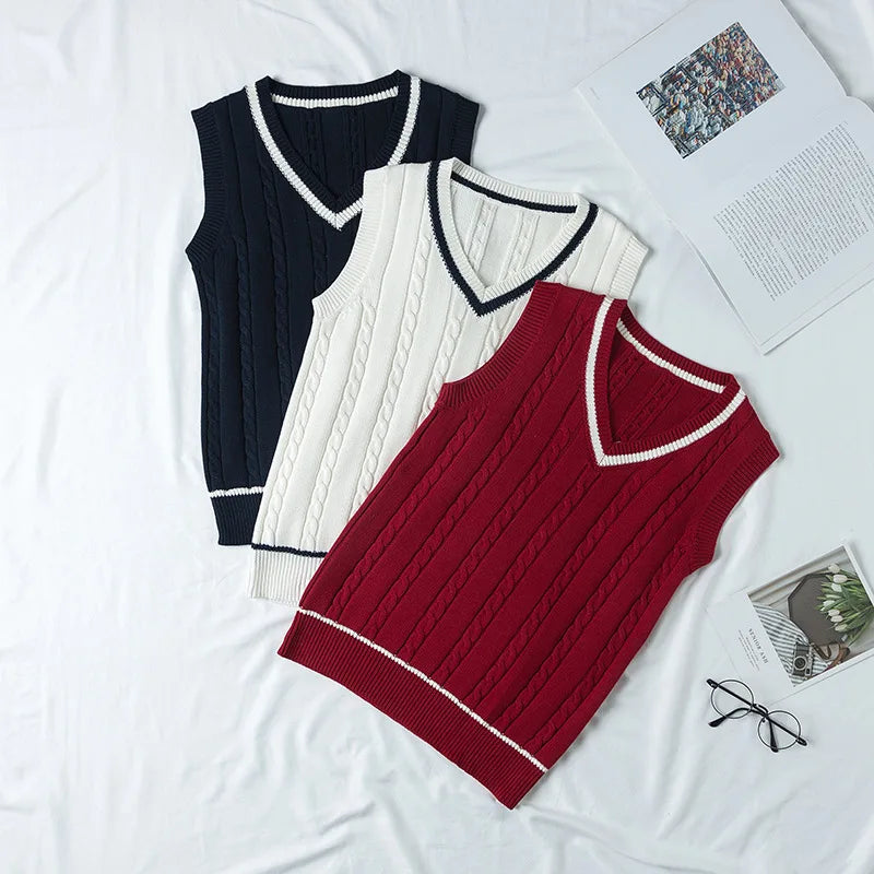 School Uniform Sweater For Women And Men College British Japanese JK V-Neck Girls Boys Vest Cotton Outerwear Knitting Waistcoat