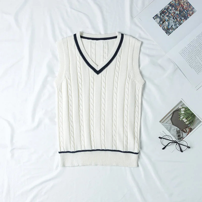 School Uniform Sweater For Women And Men College British Japanese JK V-Neck Girls Boys Vest Cotton Outerwear Knitting Waistcoat