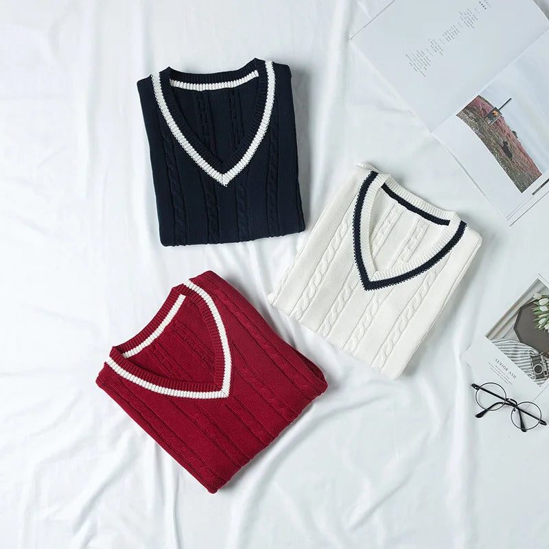 School Uniform Sweater For Women And Men College British Japanese JK V-Neck Girls Boys Vest Cotton Outerwear Knitting Waistcoat