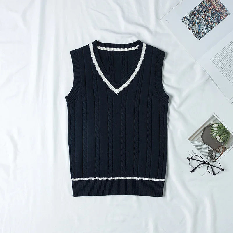 School Uniform Sweater For Women And Men College British Japanese JK V-Neck Girls Boys Vest Cotton Outerwear Knitting Waistcoat