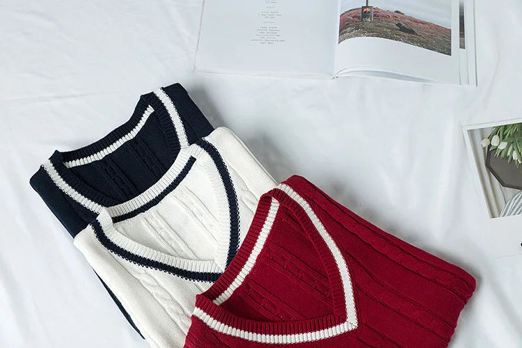 School Uniform Sweater For Women And Men College British Japanese JK V-Neck Girls Boys Vest Cotton Outerwear Knitting Waistcoat