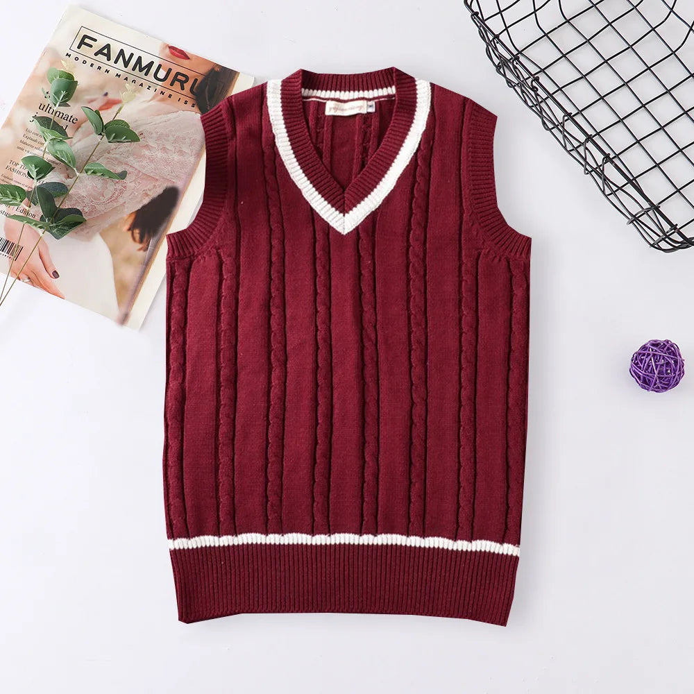 School Uniform Sweater For Women And Men College British Japanese JK V-Neck Girls Boys Vest Cotton Outerwear Knitting Waistcoat