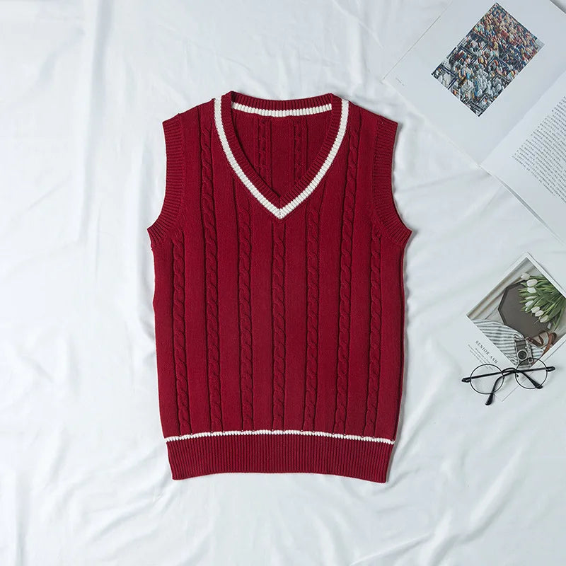 School Uniform Sweater For Women And Men College British Japanese JK V-Neck Girls Boys Vest Cotton Outerwear Knitting Waistcoat