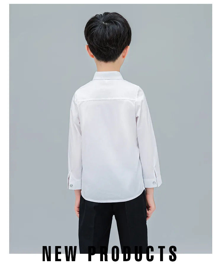 Baby Toddler Teenage Clothes School Uniform Boys Shirts White Long Sleeve Turn-down Collar Kids Shirt For Boys Children Tops