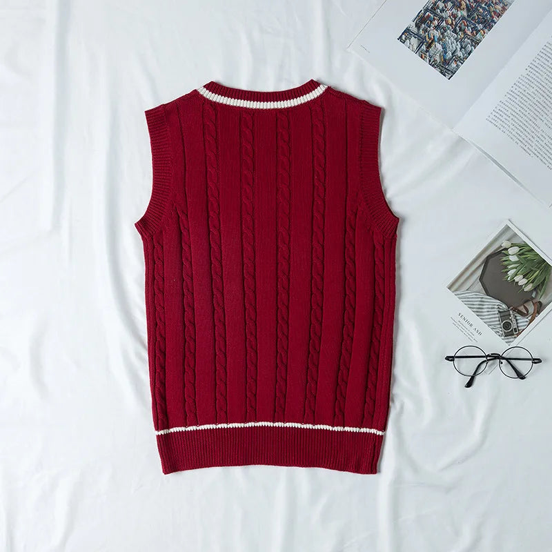 School Uniform Sweater For Women And Men College British Japanese JK V-Neck Girls Boys Vest Cotton Outerwear Knitting Waistcoat