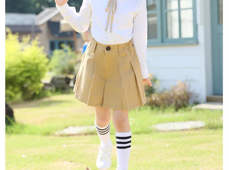 College Preppy Style Kids Uniform Skirt for Girls to School Girl Khaki Pleated Skirt Clothes Elegant Child Uniform For Teenager