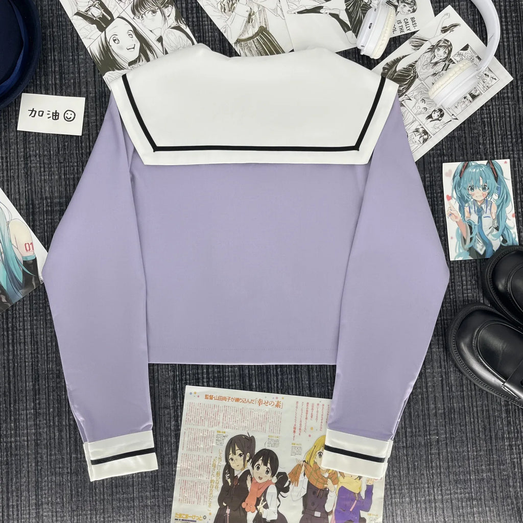 Cute Japanese-style Summer School Uniform Skirt For Girls Cosplay Purple Shirt Jk Sailor Uniform Women's Party Long-sleeve Suit