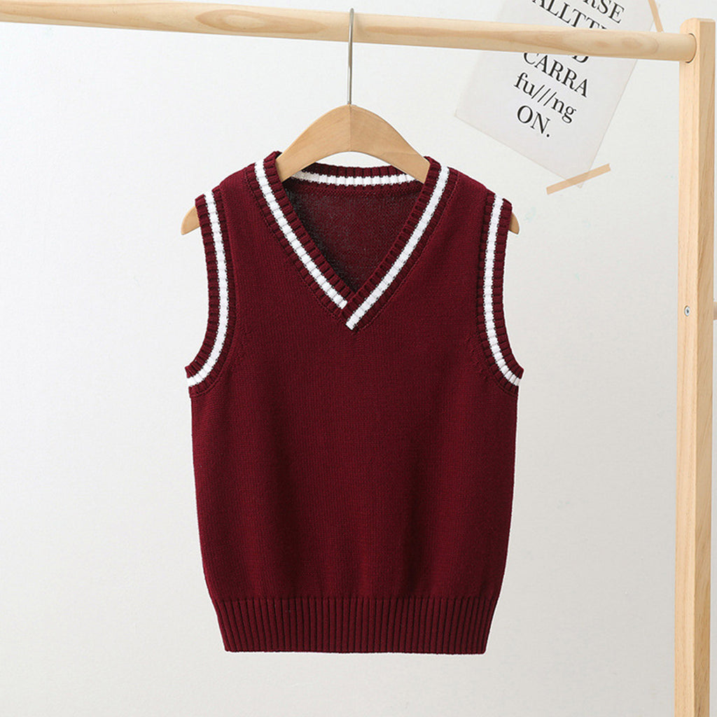 Boys Girls School Uniform Waistcoat Casual Knitted Sweater Vest V Neck Preppy Style Outerwear Children Spring Autumn Clothing
