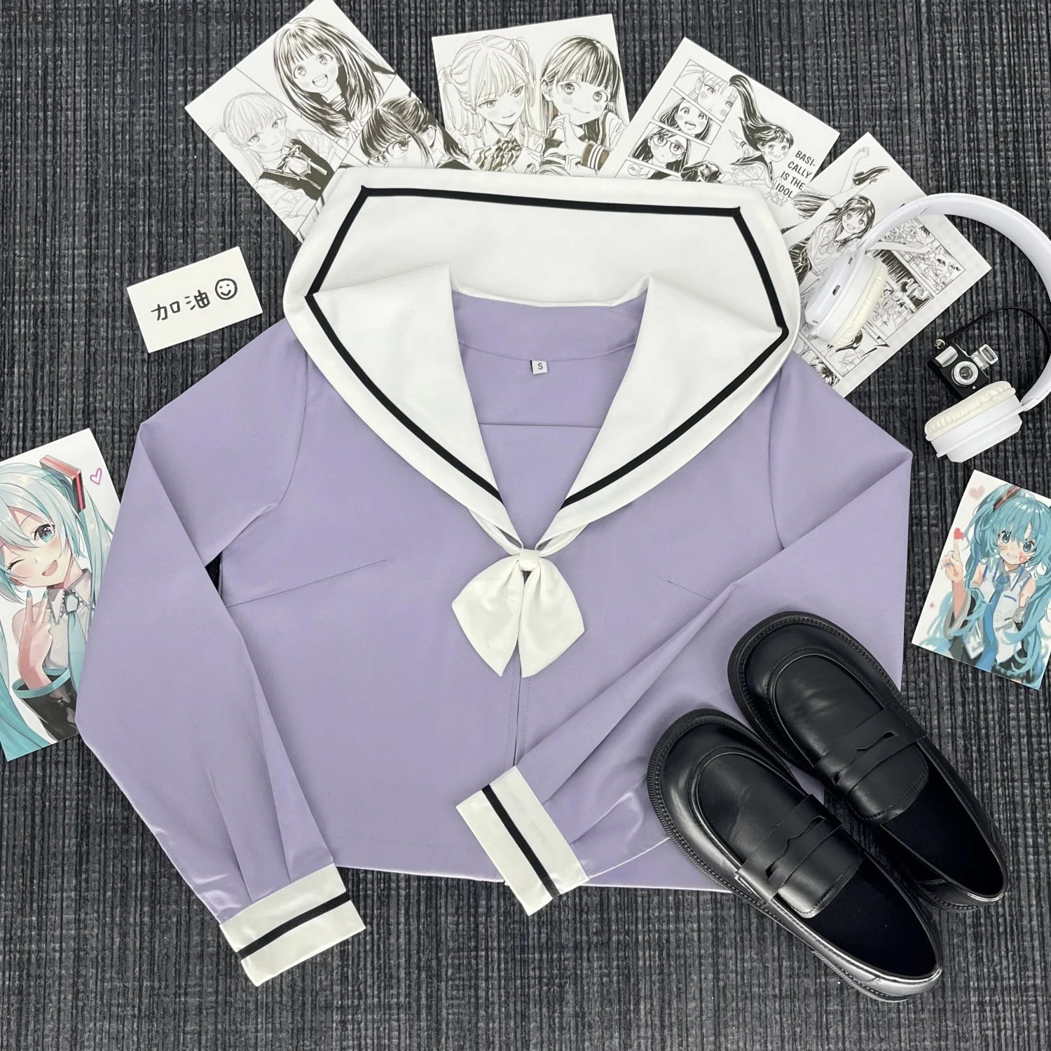 Cute Japanese-style Summer School Uniform Skirt For Girls Cosplay Purple Shirt Jk Sailor Uniform Women's Party Long-sleeve Suit