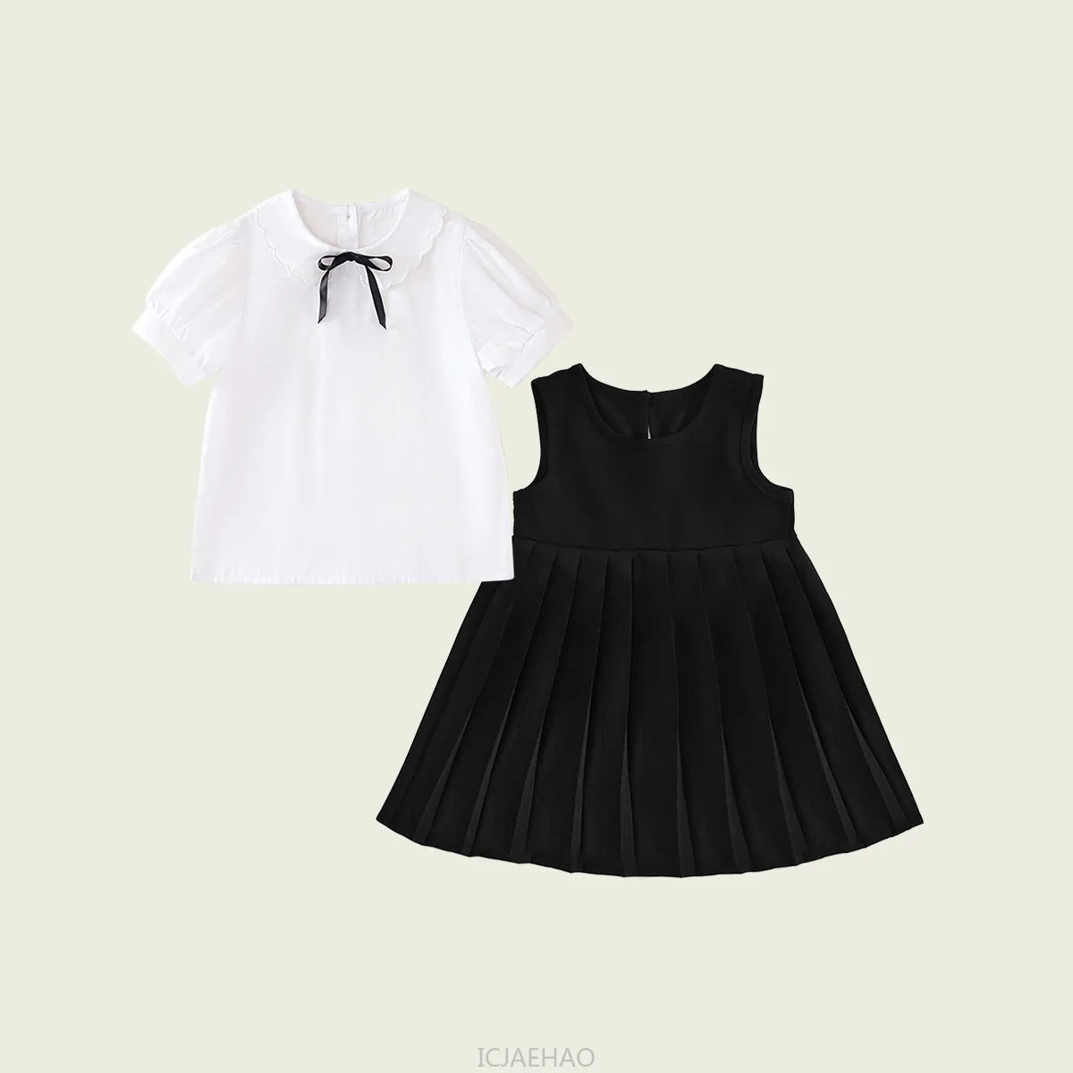 Kids White Blouse Pleated Skirt Sets Sundress Black for Girls Elementary School Student Uniform Suit Blue School Children Dress