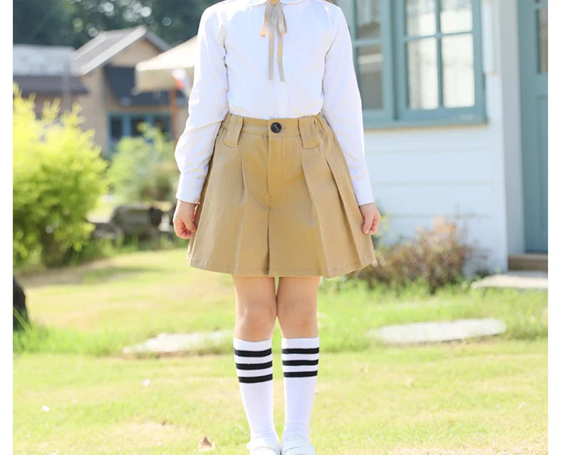 College Preppy Style Kids Uniform Skirt for Girls to School Girl Khaki Pleated Skirt Clothes Elegant Child Uniform For Teenager