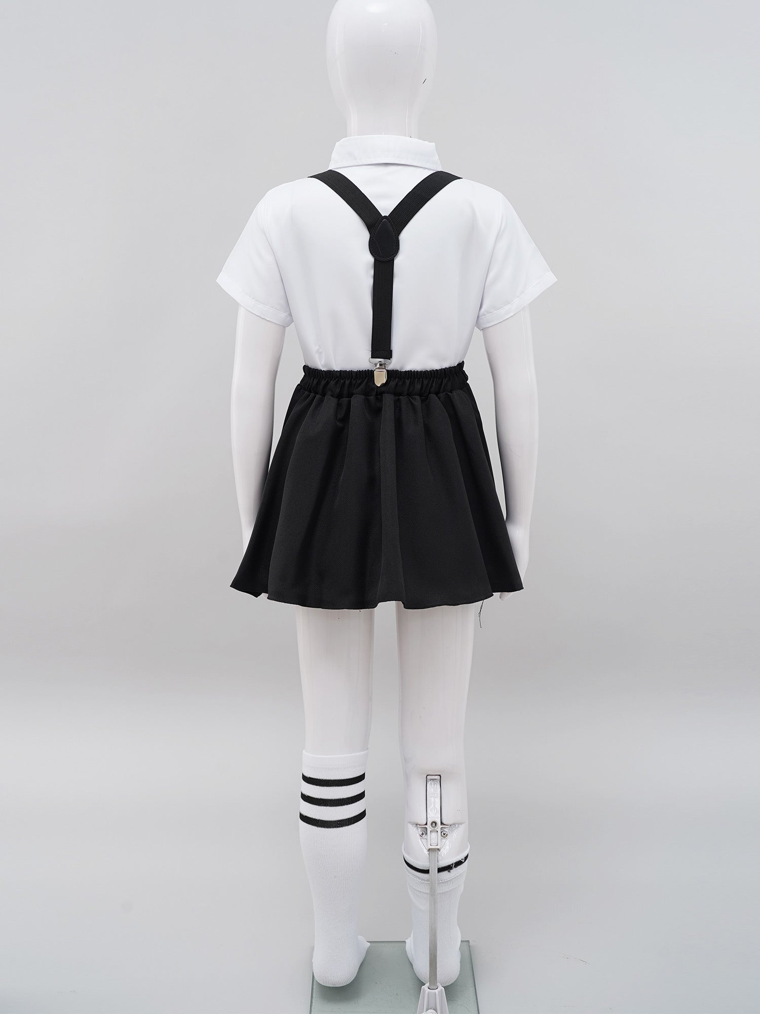 Kids Girls Student School Uniform Shirt Top with Suspenders Skirt Socks Children Choir Stage Performance Suit Schoolgirl Costume