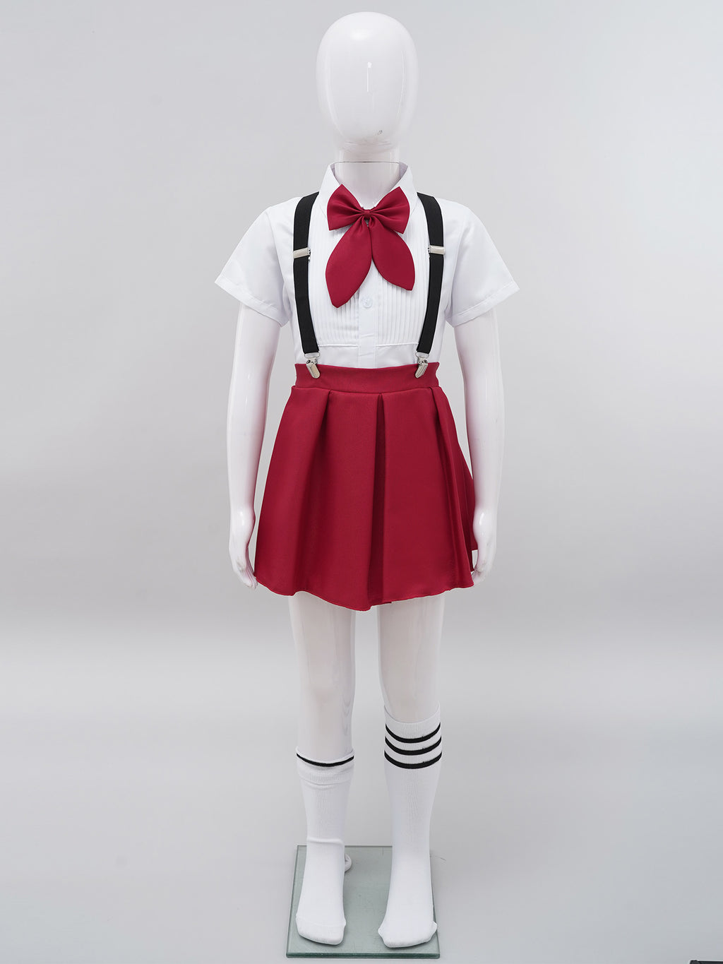 Kids Girls Student School Uniform Shirt Top with Suspenders Skirt Socks Children Choir Stage Performance Suit Schoolgirl Costume