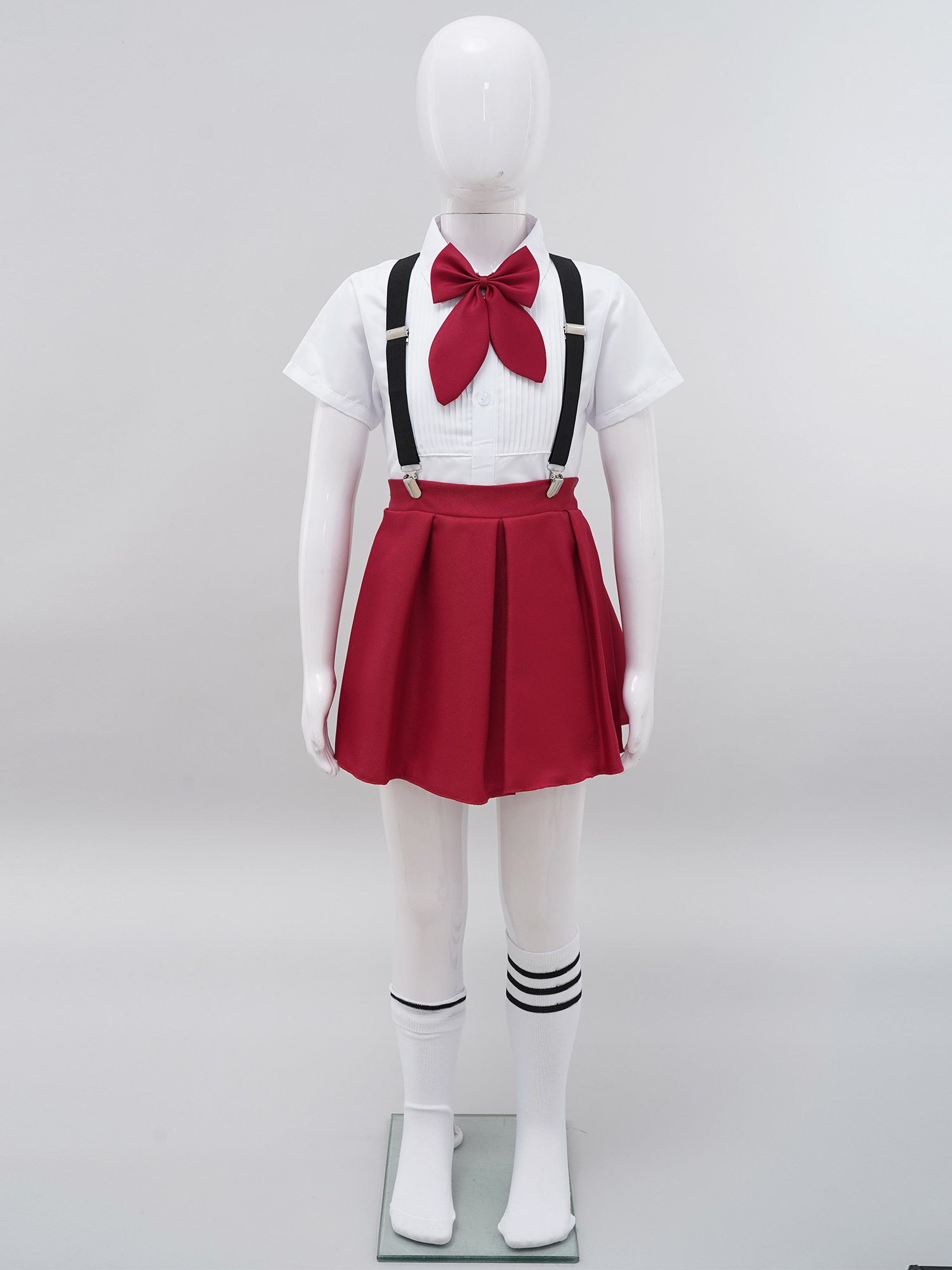 Kids Girls Student School Uniform Shirt Top with Suspenders Skirt Socks Children Choir Stage Performance Suit Schoolgirl Costume