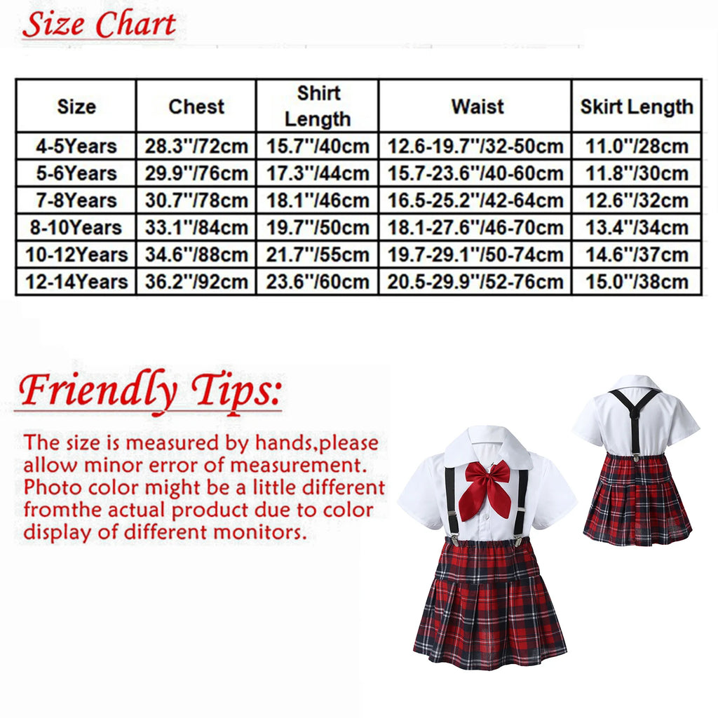 Kids Girls Student School Uniform Shirt Top with Suspenders Skirt Socks Children Choir Stage Performance Suit Schoolgirl Costume