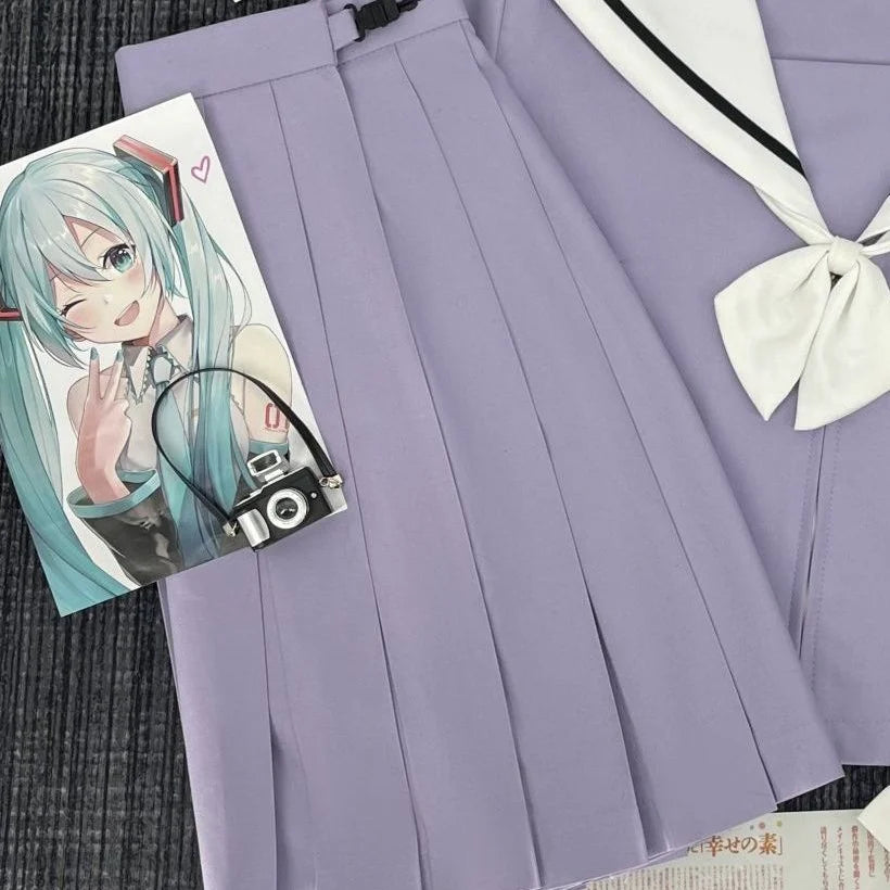 Cute Japanese-style Summer School Uniform Skirt For Girls Cosplay Purple Shirt Jk Sailor Uniform Women's Party Long-sleeve Suit