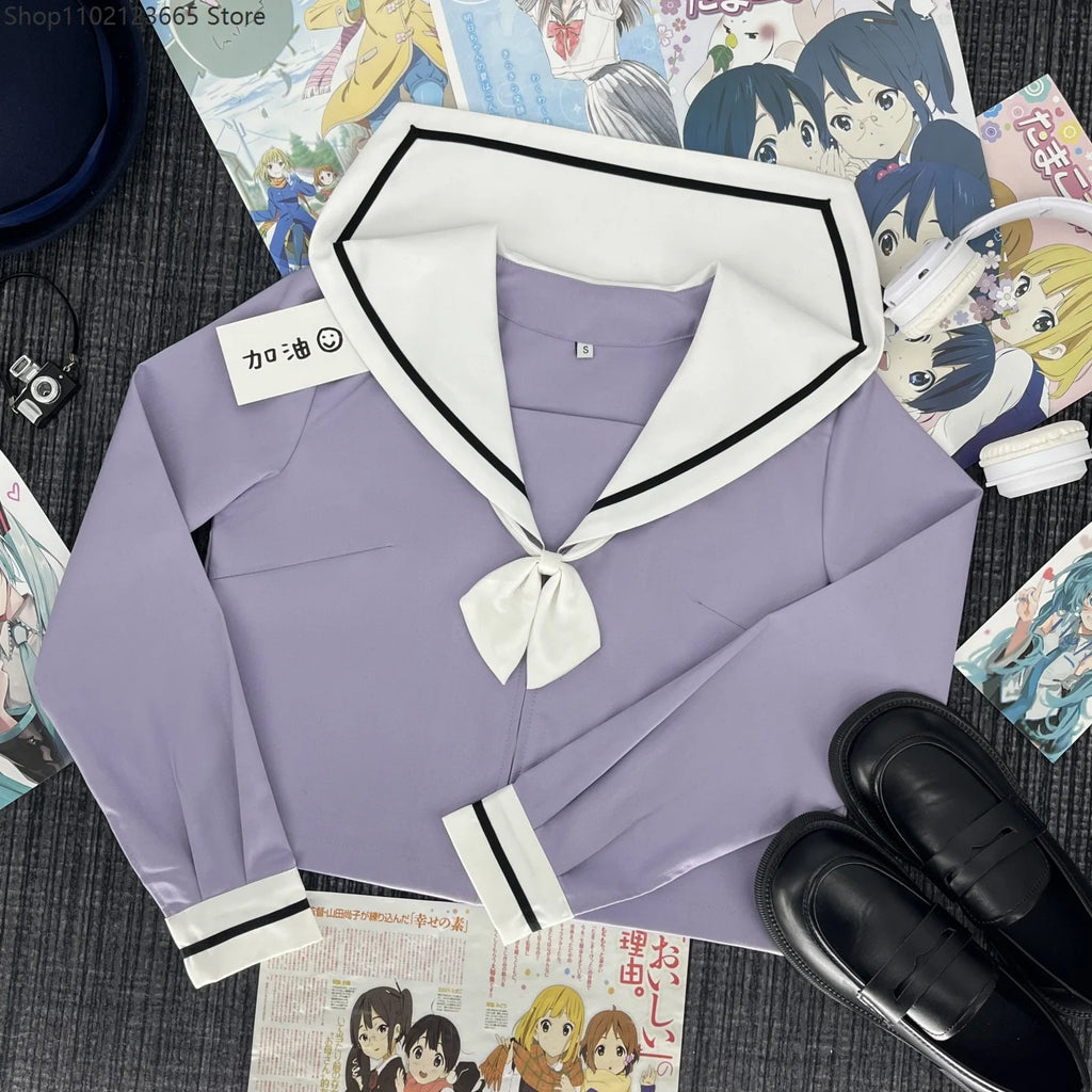 Cute Japanese-style Summer School Uniform Skirt For Girls Cosplay Purple Shirt Jk Sailor Uniform Women's Party Long-sleeve Suit
