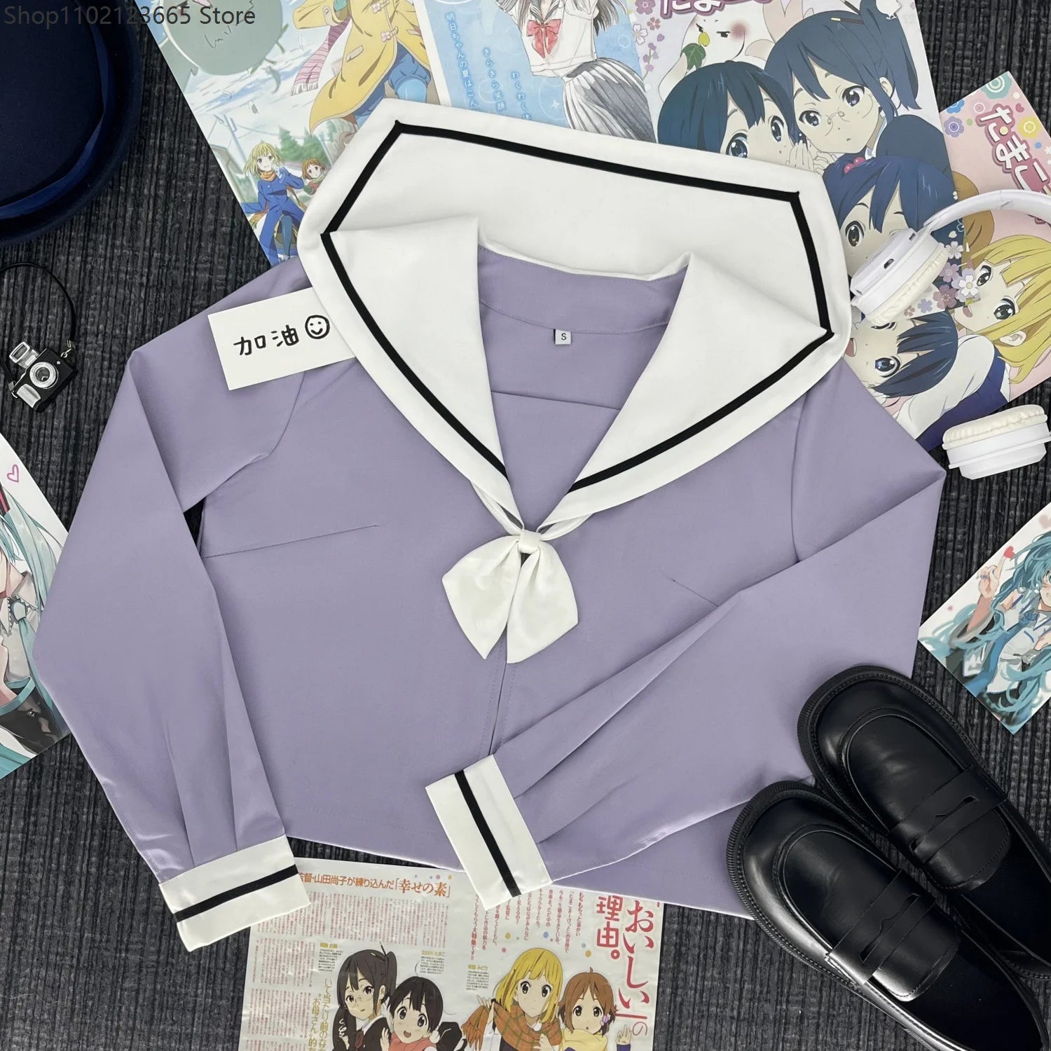 Cute Japanese-style Summer School Uniform Skirt For Girls Cosplay Purple Shirt Jk Sailor Uniform Women's Party Long-sleeve Suit