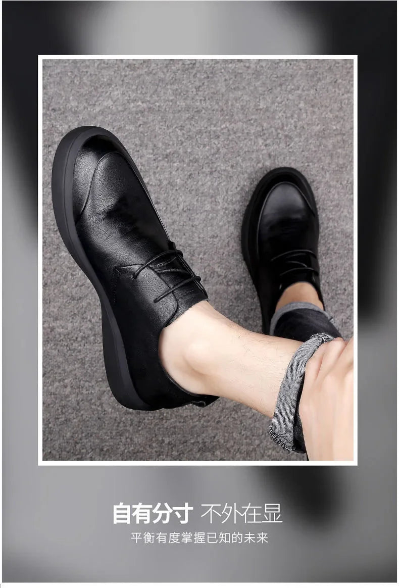 Black Men Dress Casual Shoes British Fashion Round Toe Breathable Soft Sole Comfortable Lace Up