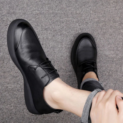 Black Men Dress Casual Shoes British Fashion Round Toe Breathable Soft Sole Comfortable Lace Up