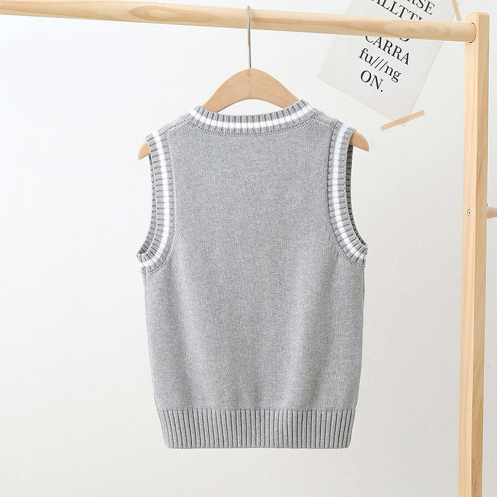 Boys Girls School Uniform Waistcoat Casual Knitted Sweater Vest V Neck Preppy Style Outerwear Children Spring Autumn Clothing