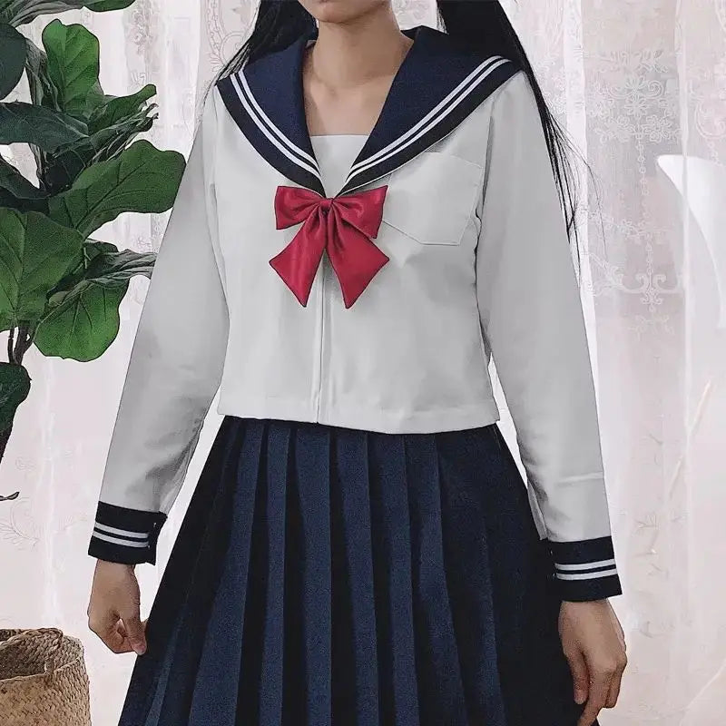 Traditional Versatile JK School Uniform Skirt Japanese Kansai Collar Two-piece Sailor Uniform Academic Style Graduation Outfit