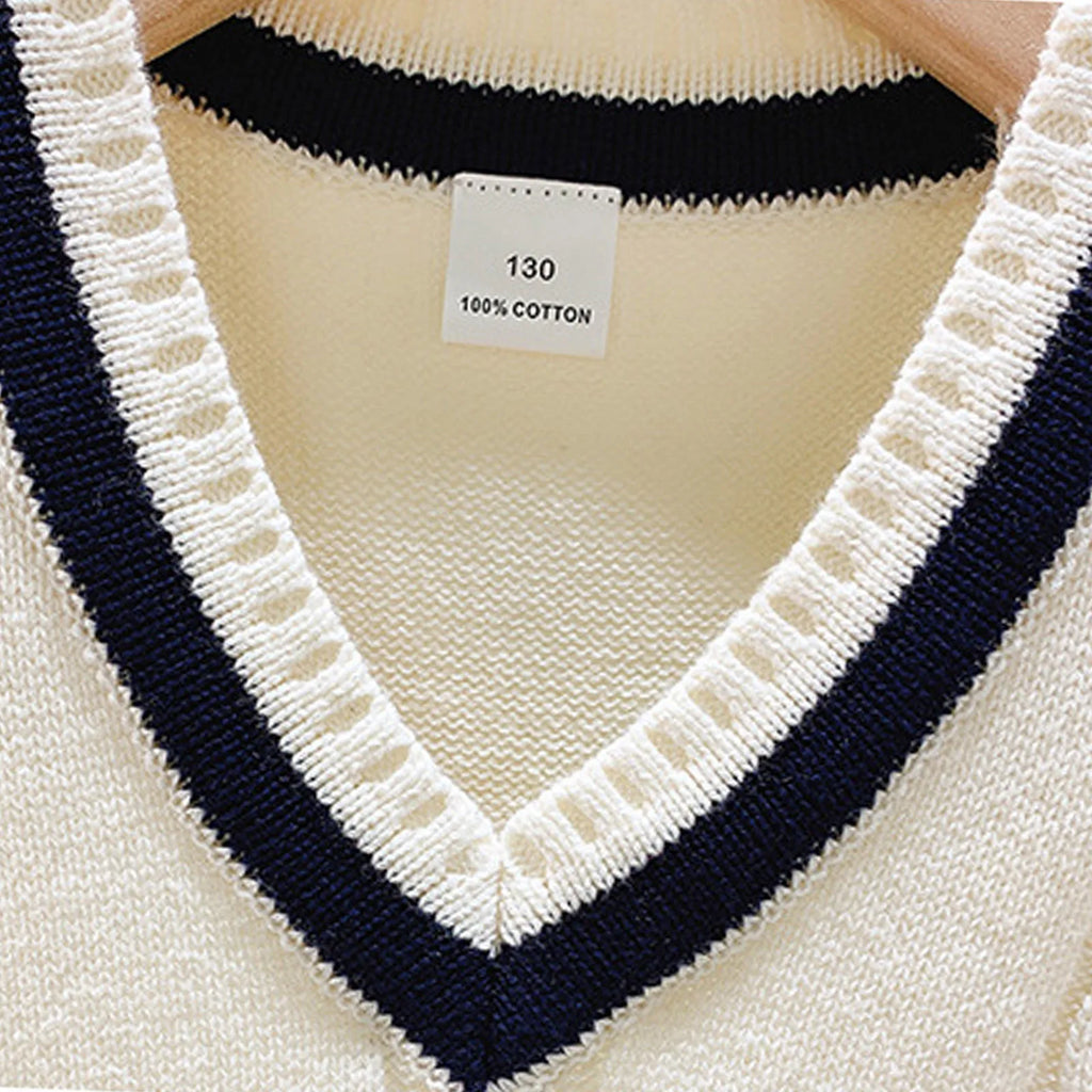 Boys Girls School Uniform Waistcoat Casual Knitted Sweater Vest V Neck Preppy Style Outerwear Children Spring Autumn Clothing