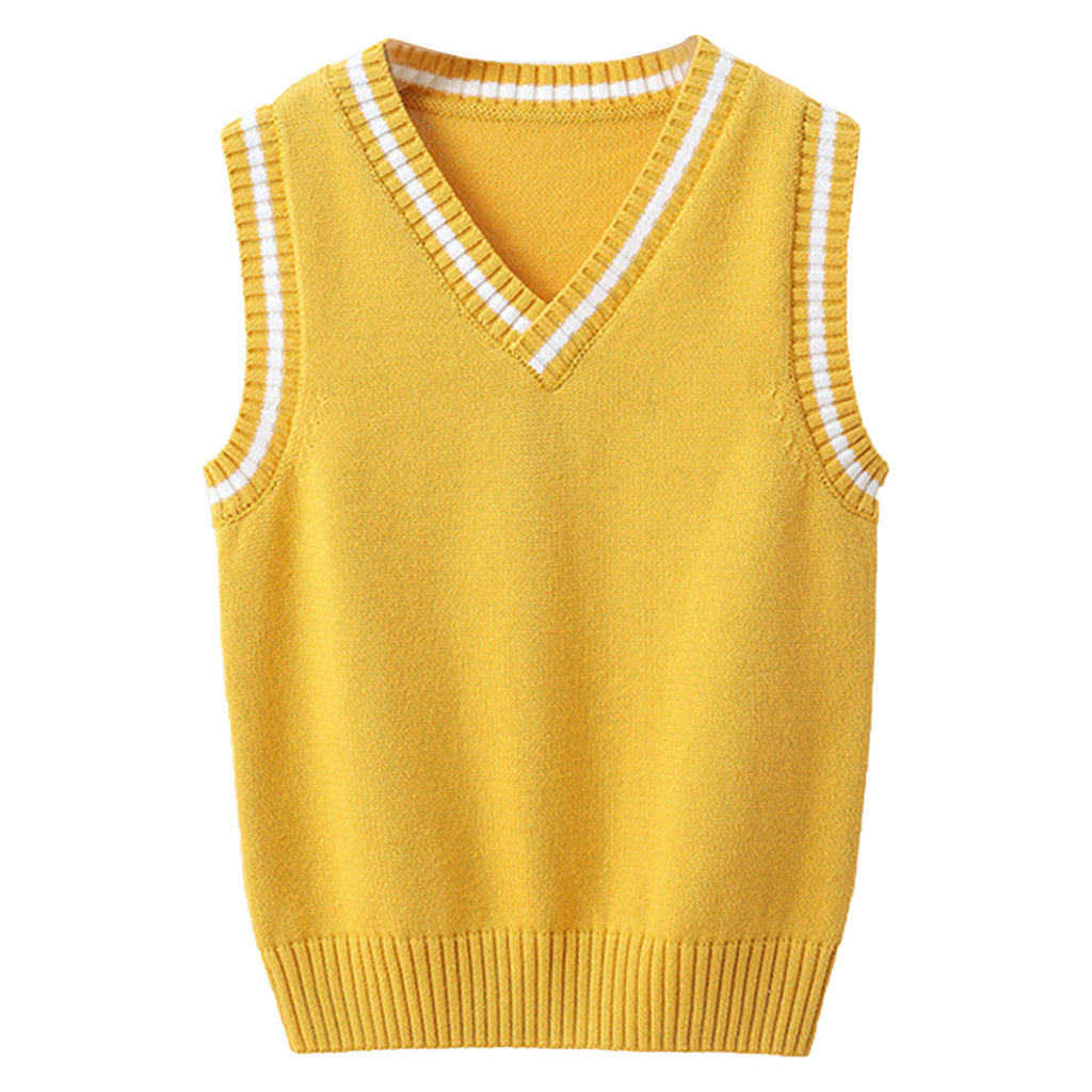 Boys Girls School Uniform Waistcoat Casual Knitted Sweater Vest V Neck Preppy Style Outerwear Children Spring Autumn Clothing