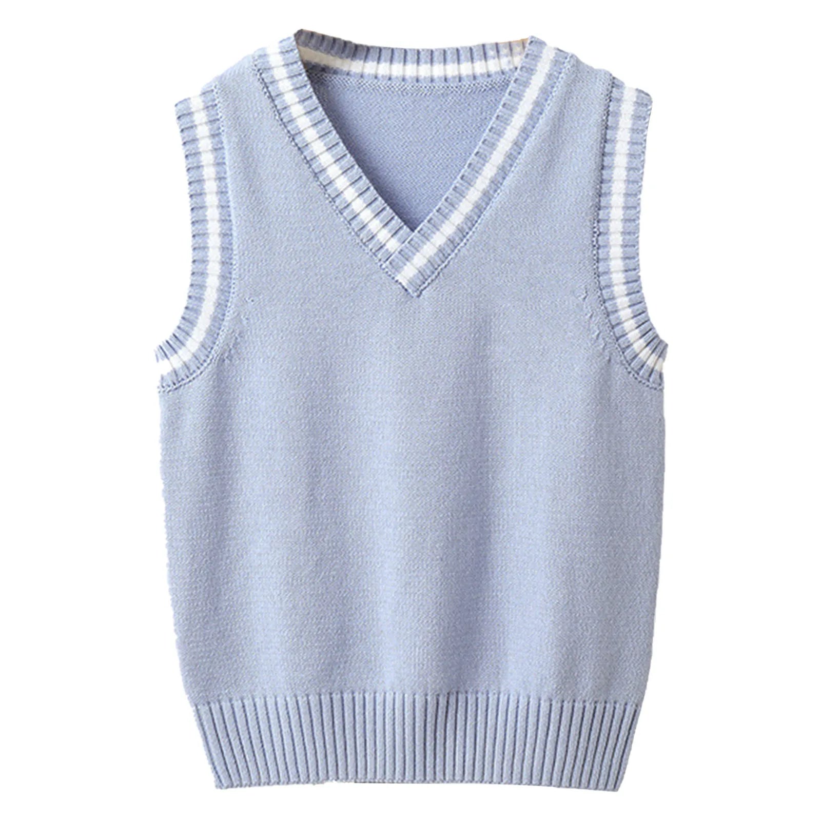 Boys Girls School Uniform Waistcoat Casual Knitted Sweater Vest V Neck Preppy Style Outerwear Children Spring Autumn Clothing