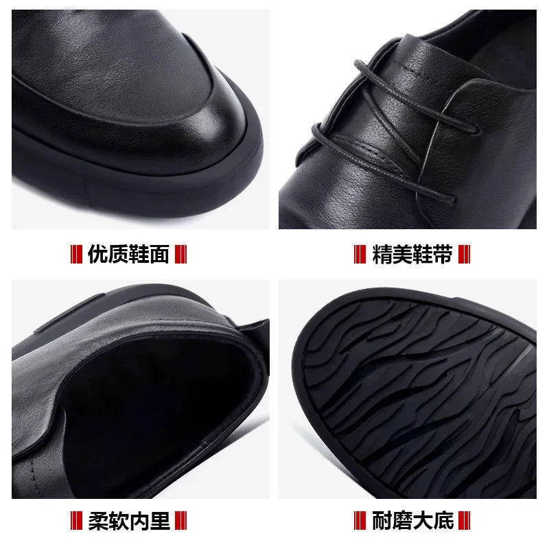Black Men Dress Casual Shoes British Fashion Round Toe Breathable Soft Sole Comfortable Lace Up